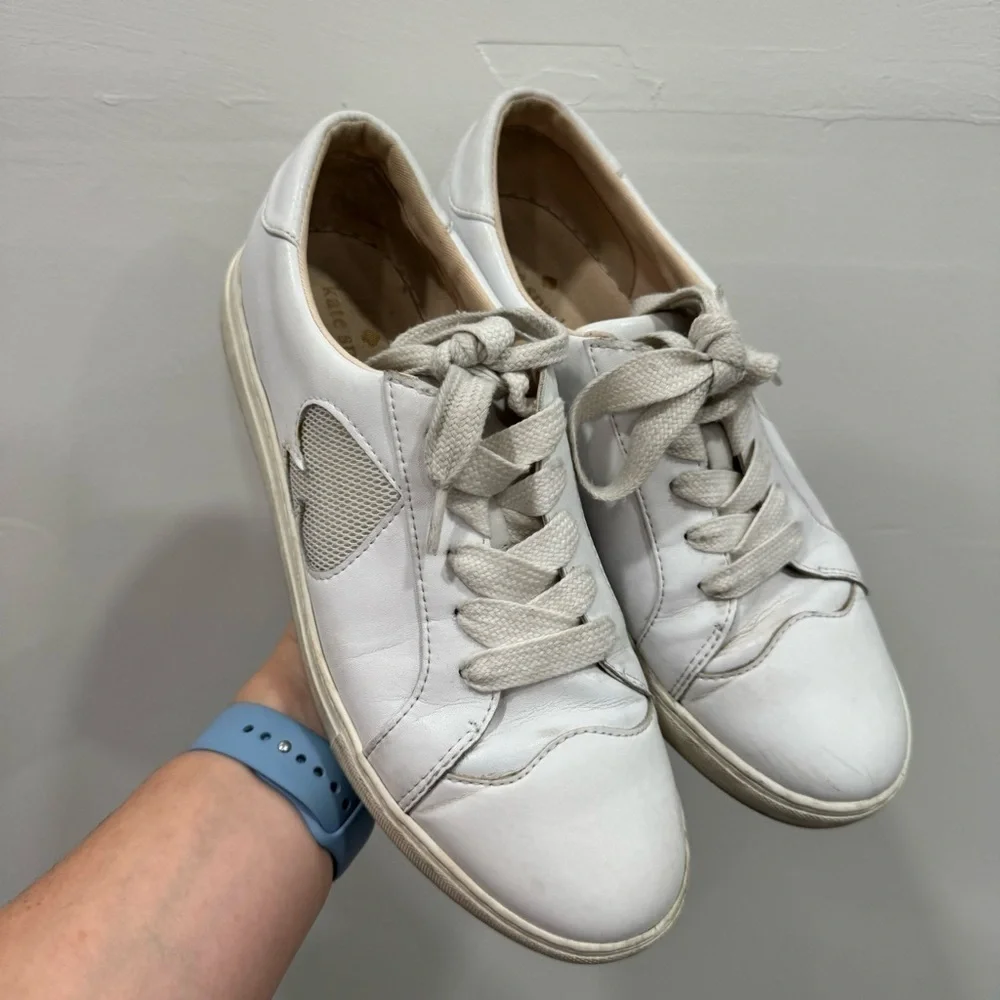 Kate Spade White Fez Leather Lace-Up Sneakers Size 9